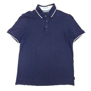 TED BAKER Modal Preppy Golf Polo Short Sleeve Casual Shirt Medium Navy Geo Print